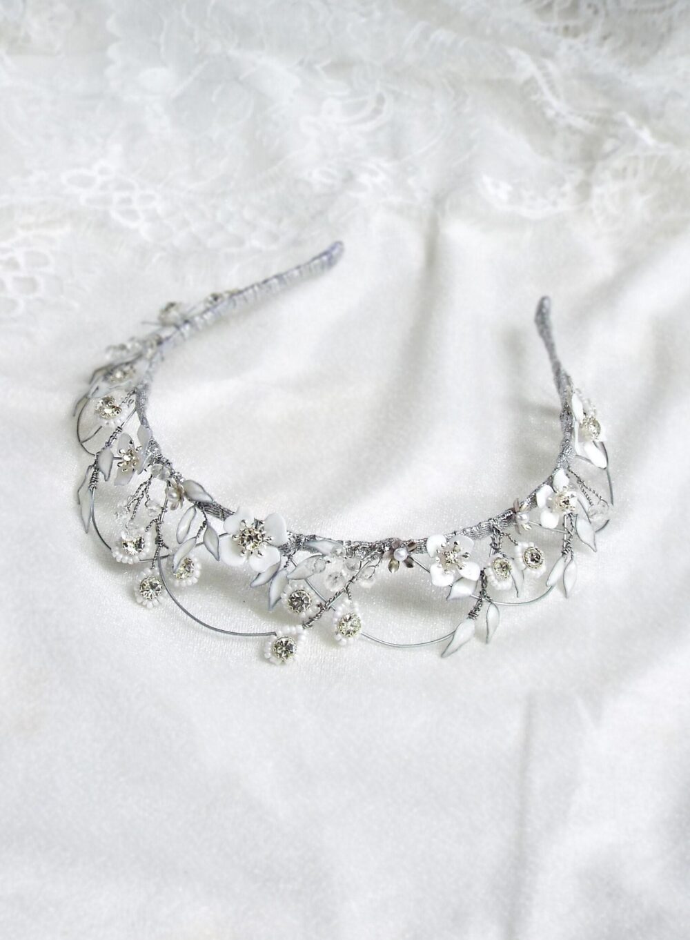 Silver Wedding Crown, Beaded Bridal Headpiece, Bridal Tiara, Wedding Floral Headband, Tiara #320