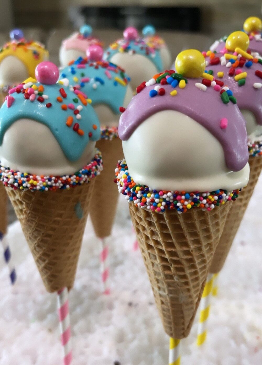 Pastel M&m Filled Ice Cream Cone Cakepops