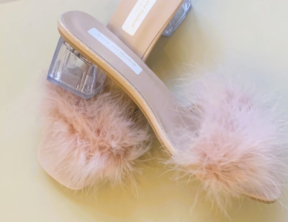Blush Pink Fluffy Bridal Slippers Peep Toe Bridesmaid Shoes