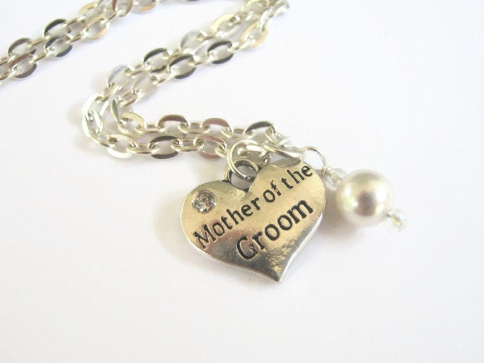 Mother Of The Groom Necklace, Jewelry, Personalized Heart Wedding Pearl Bridal Choose Your Color