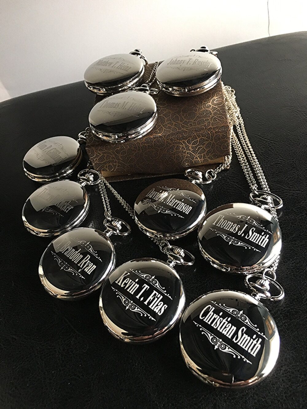 10 Groomsmen Gifts- Silver Custom Engraved Pocket Watches - Finish -Personalized Gift -10 Wedding Set