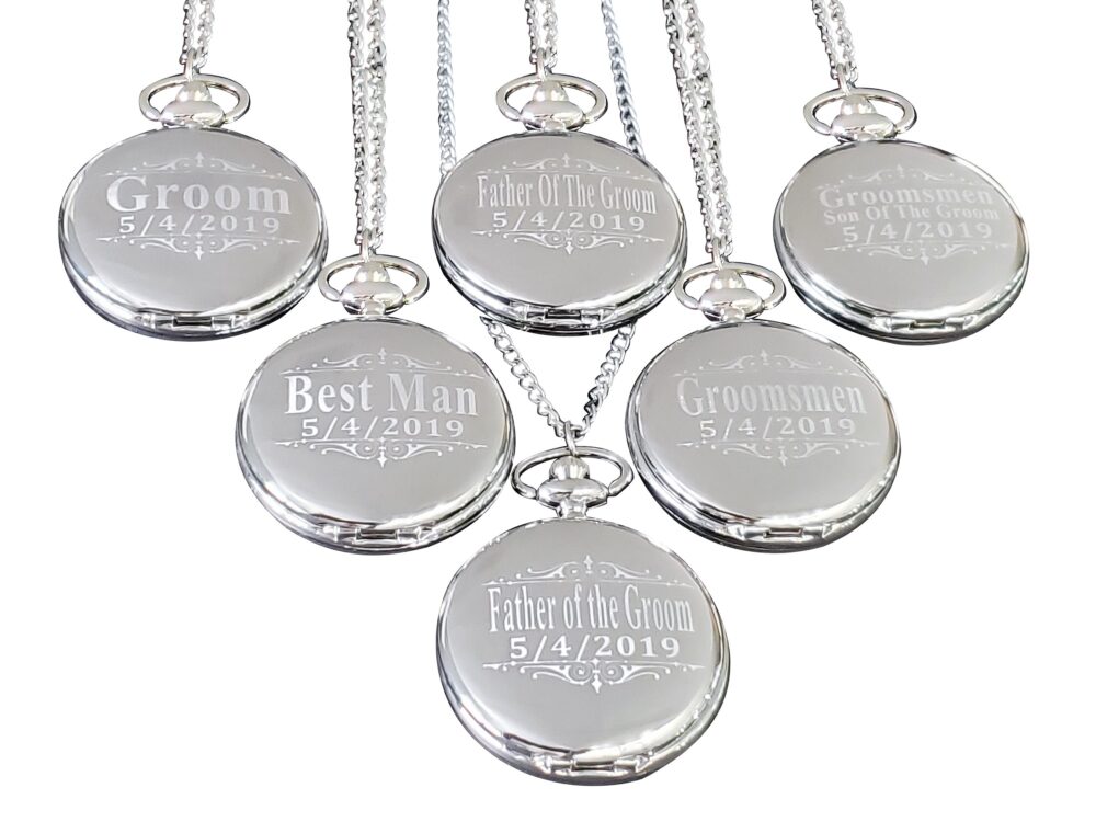 9 Groomsman Gifts - Silver Engraved Pocket Watches Personalized Pocket & Boxes Included Wedding Gift Set Of Gifts For Him