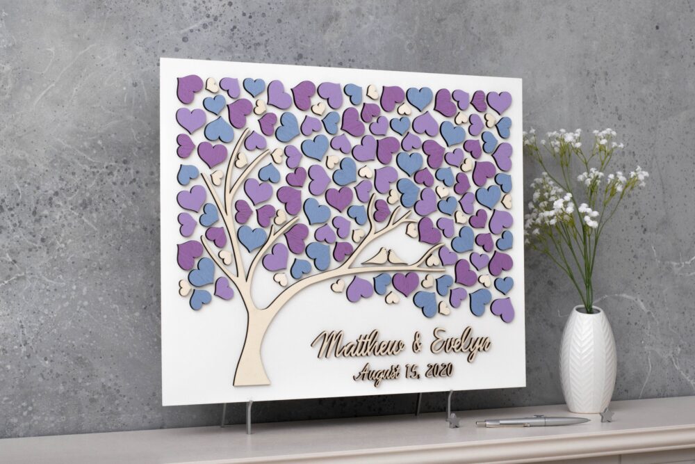 3D Love Tree Wedding Guest Book Alternative Tree Wood Custom Unique Hearts Leaves Rustic Wedding Wooden Tree Of Life