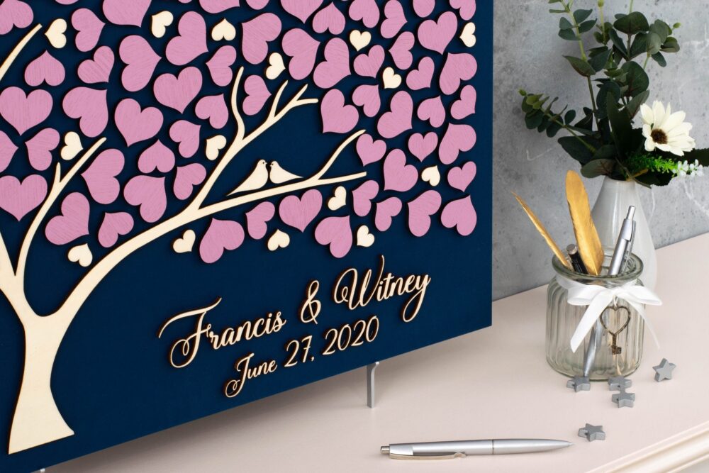 3D Love Tree Wedding Guest Book Alternative Tree Wood Custom Unique Hearts Leaves Rustic Wedding Wooden Tree Of Life