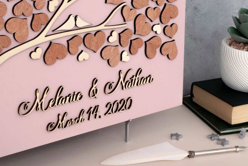 3D Love Tree Wedding Guest Book Alternative Tree Wood Custom Unique Hearts Leaves Rustic Wedding Wooden Tree Of Life