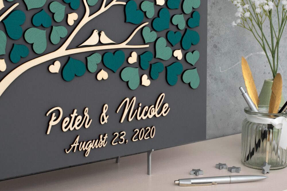 3D Love Tree Wedding Guest Book Alternative Tree Wood Custom Unique Hearts Leaves Rustic Wedding Wooden Tree Of Life