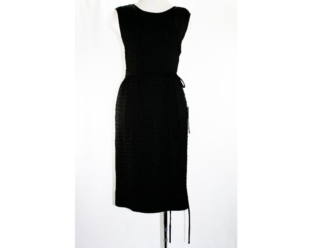 Size 6 Black Bombshell Cocktail - lbd Little Dress 1950S Hourglass Fitted Ribbon Knit Tres Chic Nos 50S Deadstock Waist 26