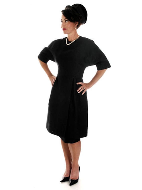 Teal Traina 1950S Vintage Couture Dress Designer 50S Cocktail Runway Little Black S