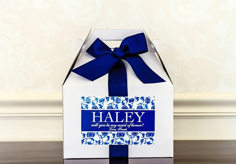 Will You Be My Maid Of Honor Box - Wedding Party Proposal Matron Navy Bridesmaid Luncheon Gift Bridal