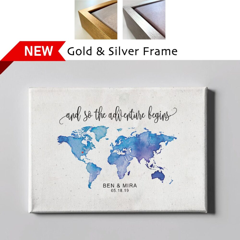 Canvas Guest Book, Destination Wedding Guestbook, World Map Travel Themed Watercolor Art, Anniversary Gift -Cgb212