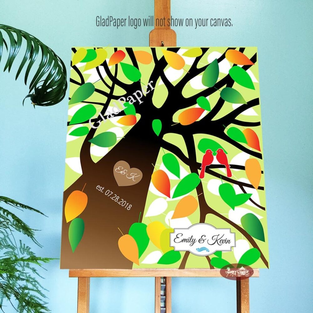 Wedding Guest Book Alternative, Tree Book, Guestbook, Guestbook Personalized Love Birds Canvas
