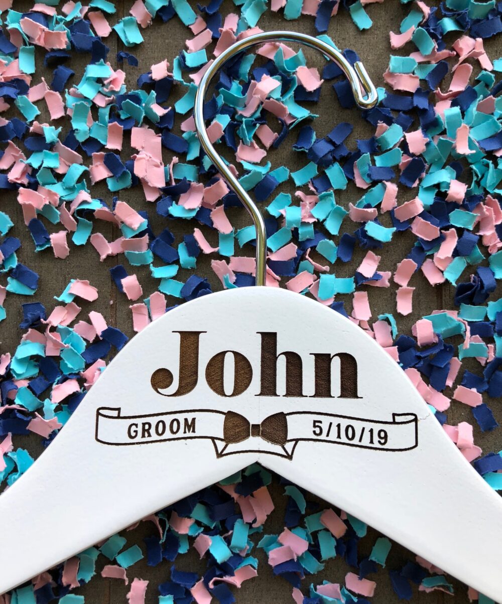 Custom Groom Hangers // Personalized Tuxedo Laser Engraved Groomsman Hanger Best Man Gift Wedding Suit Hanger