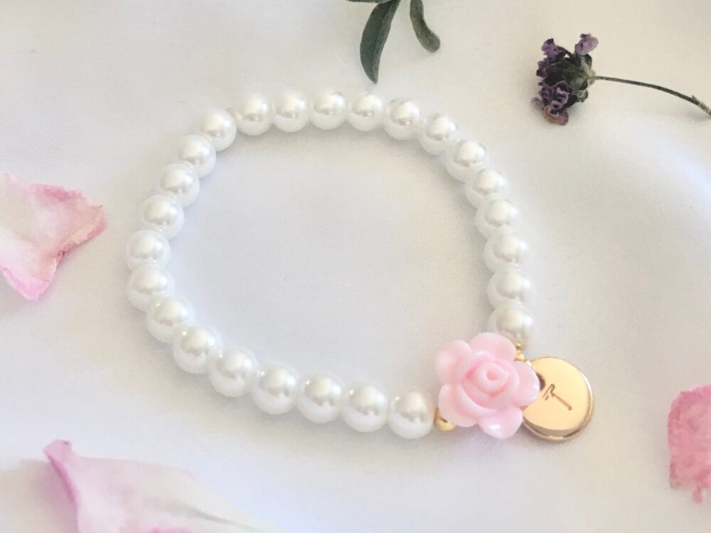 Pink Flower Girl Bracelet Pearl Gift Toddler White Little Wedding