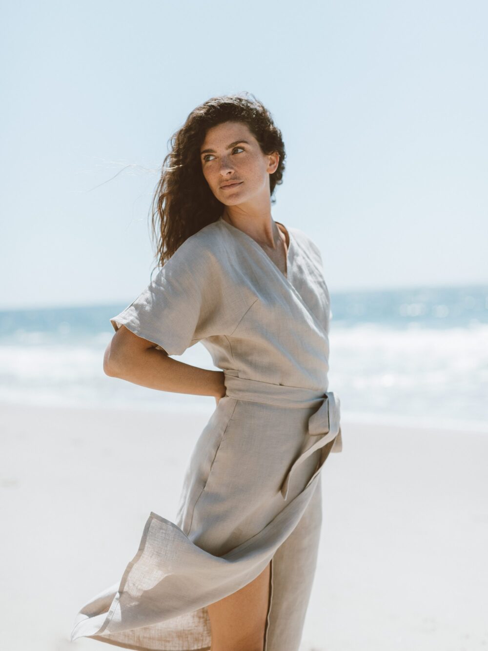 Linen Kimono Wrap Dress, Short Sleeve Summer Style | Summer