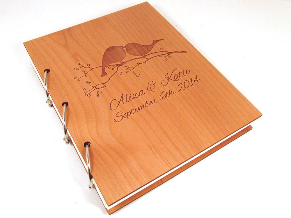 Love Birds Wooden Wedding Guest Book Photo Album - Large Size