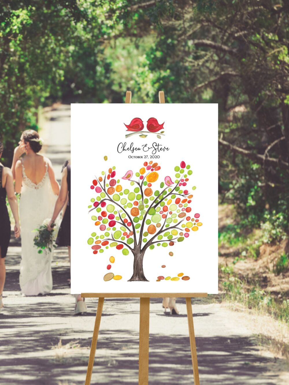 Rustic Wedding Guest Book Alternative Venue Planned Guest Book Signing, Personalized Signature Tree, Spring Love Birds