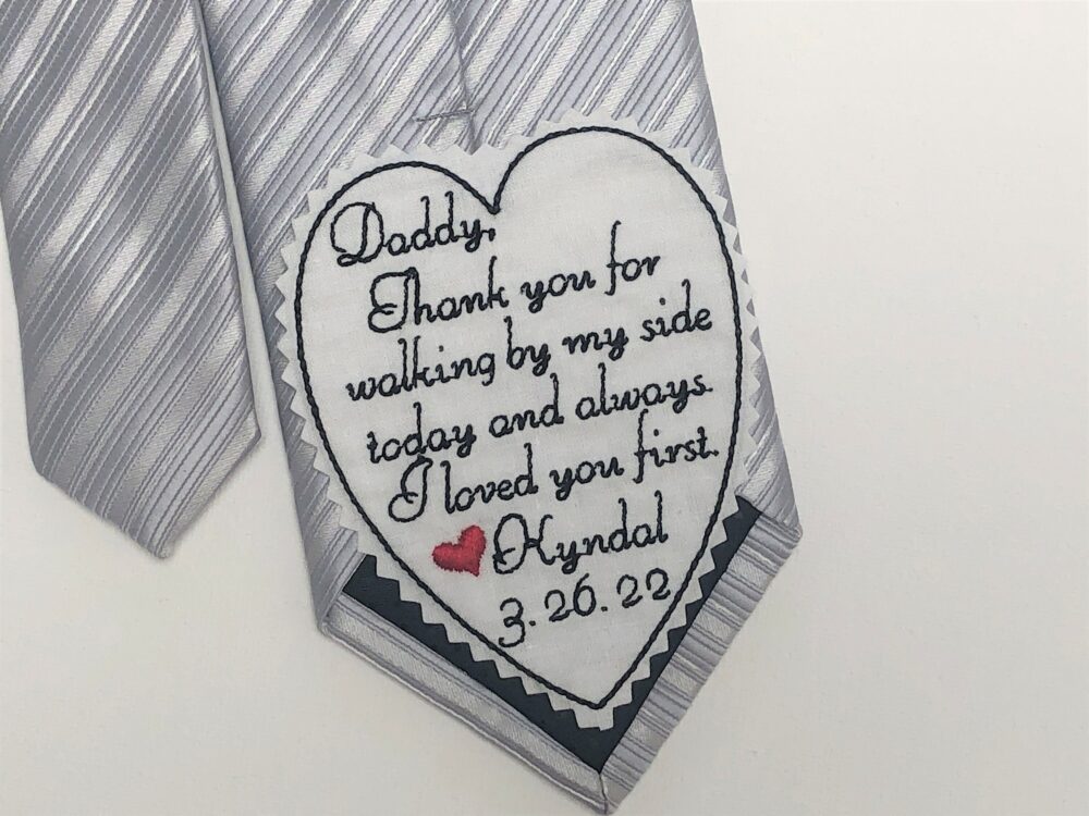 Father Of The Bride Embroidered Tie Patch, Personalized Wedding Tie Patch For Dad, Label, Dad Gift, Custom Heart Patch