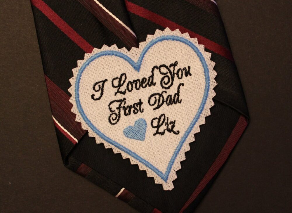 Custom Embroidered Tie Patch For Father Of The Bride, Personalized Wedding Gift Dad From Daughter, Heart-Shaped Label