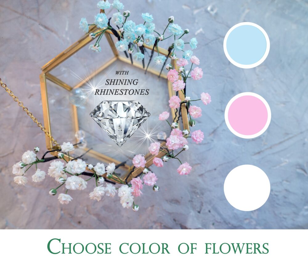 Wedding Hair Pins Flower Rhinestones Babys Breath Piece Crystals