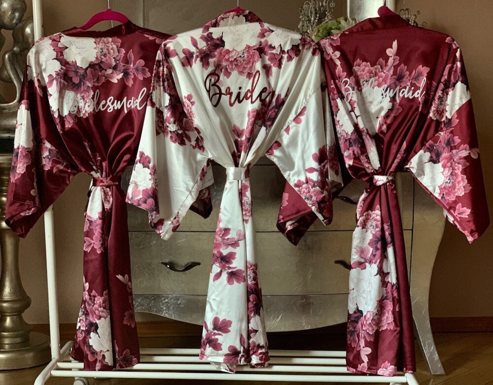 Floral Satin Bridesmaid Robe Wedding Party Kimono Robe