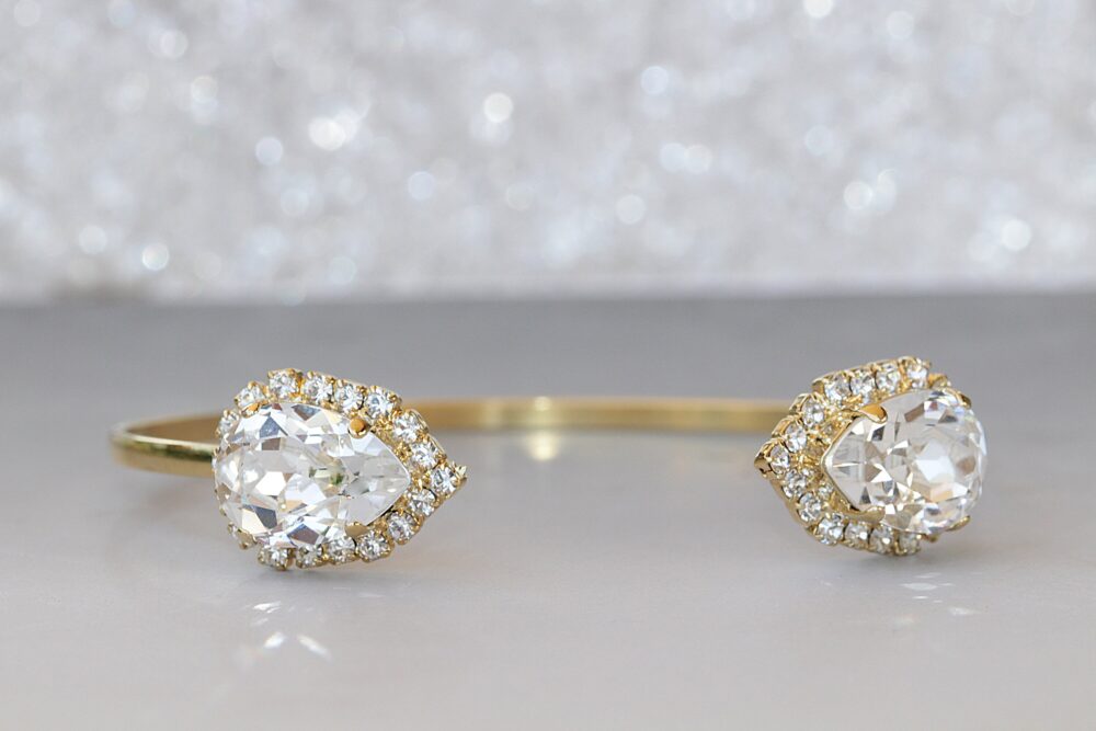 White Crystal Bracelet, Bracelet, Wedding Yellow Gold Plated, Adjustable Mother Of Bride, Bride Bracelet