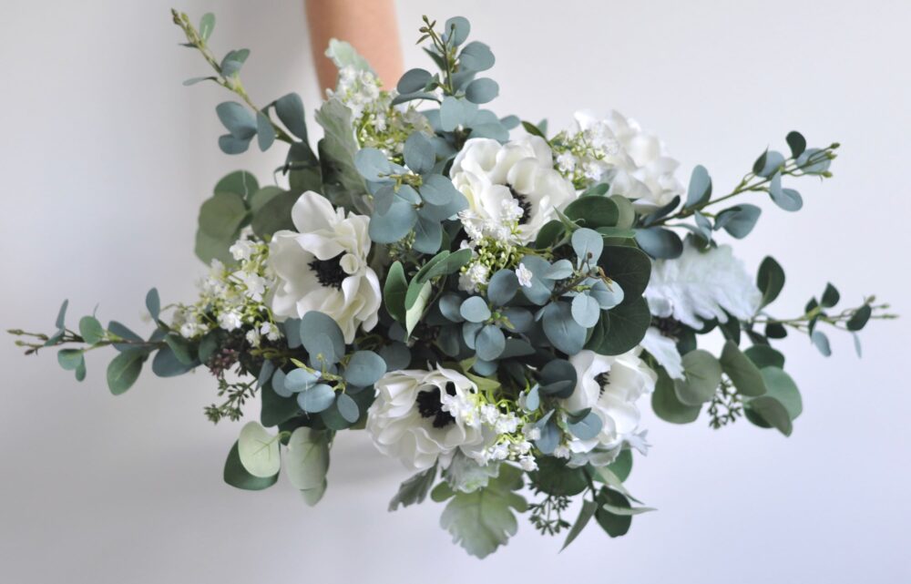 Wedding Bouquet, Bridal Silk Flower Artificial Flowers, Eucalyptus