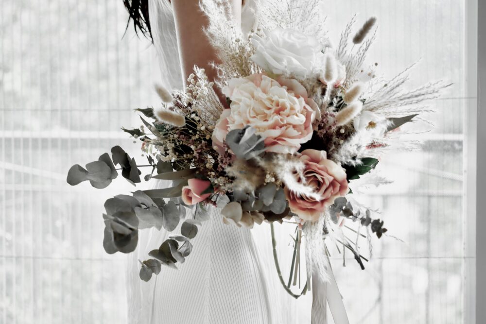 Wedding Bouquet/Bridal Dusty Rose Pampasgrass Boho Wedding Pink