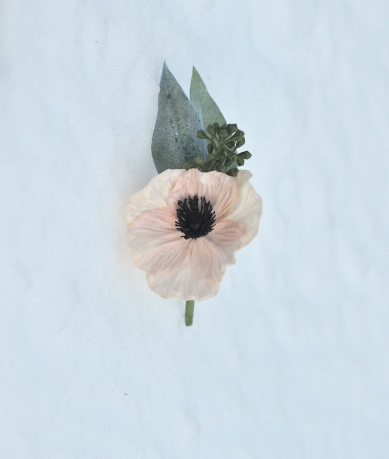 Wedding Boutonniere, Rustic Flower Poppy Wedding, Eucalyptus, Boutonnieres, Blush Pink, Buttonhole