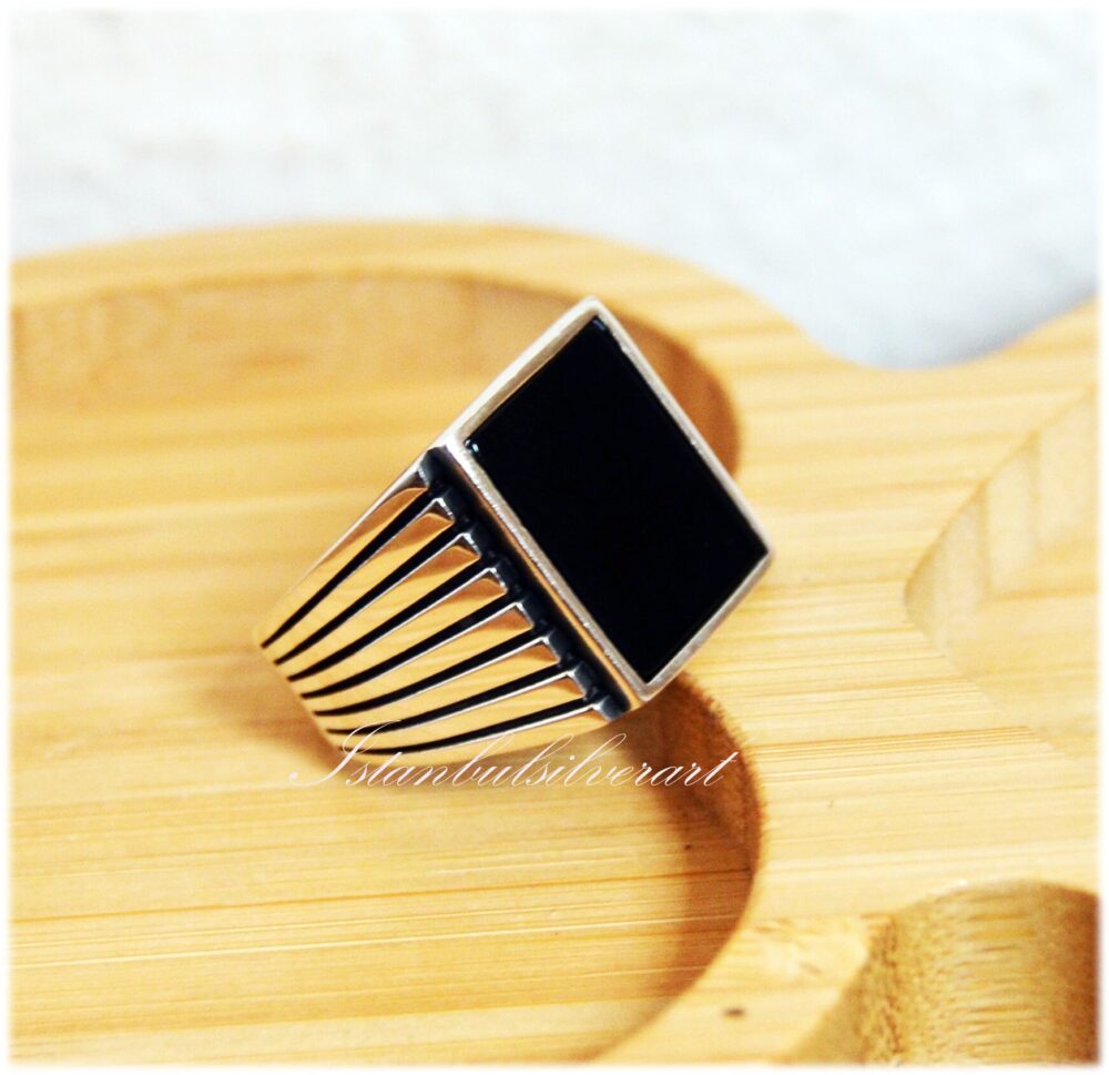 Handmade 925 Sterling Silver Mens Onyx Ring Ottoman Turkish Style