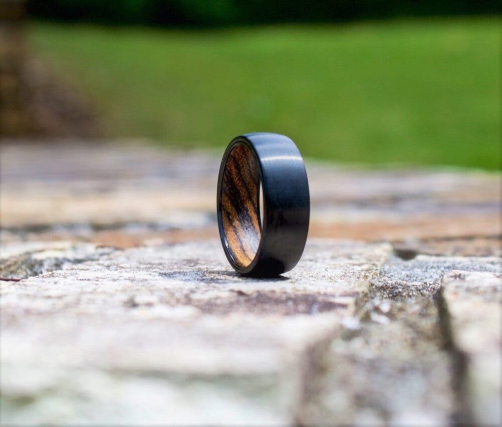 Wood Wedding Band Men, Wooden Ring, Mens Black Wood, Inlay Ring