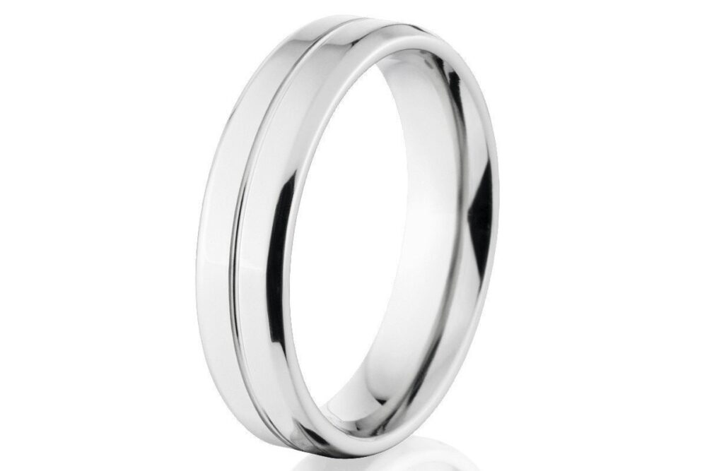 Thin Cobalt Wedding Band, Men's Comfort Fit Ring With Groove Design