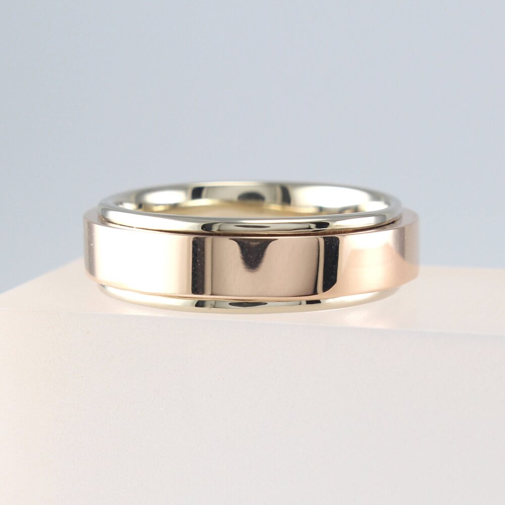 Mens Wedding Band Rose Gold, Two Tone Band, Yellow White Gold