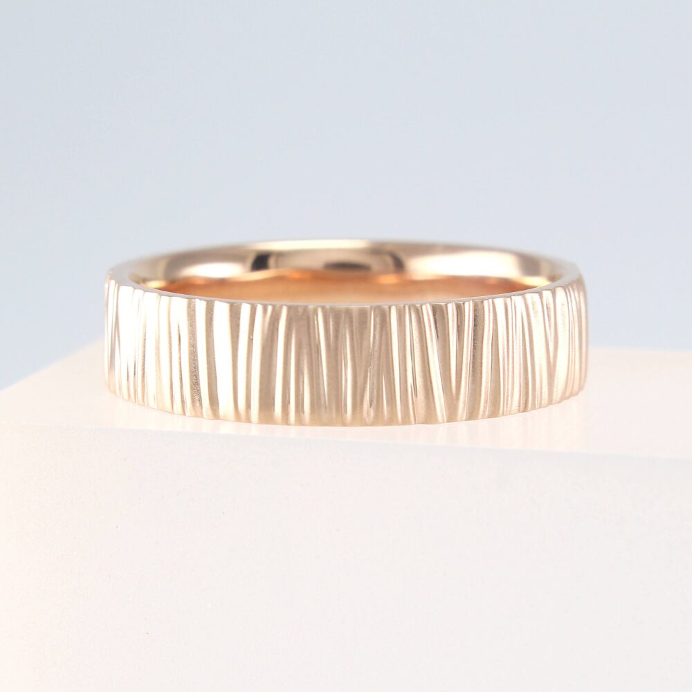 Mens Wedding Band Hammered Rose Gold, Simple Band, 14K Yellow Gold 5mm, White 5mm