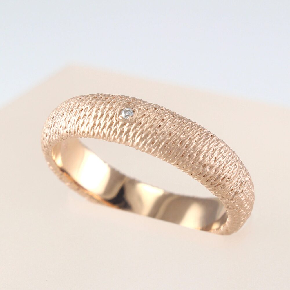 Mens Wedding Band Rose Gold, Textured Band, Yellow White Gold
