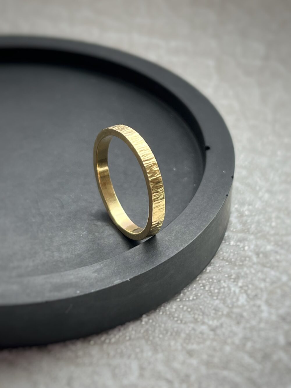 18Ct Solid Recycled Gold Hammered Band Ring 2mm Tree Bark Texture Wedding Ring