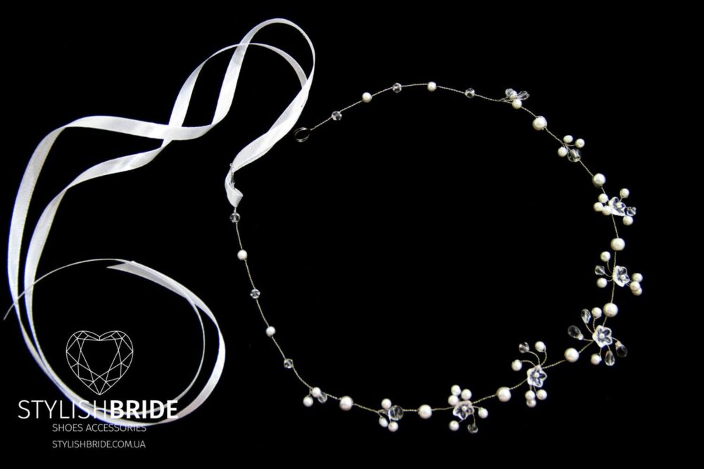 Crystal Pearl Wedding Hair Vine Bridal Hairpiece With Ribbon