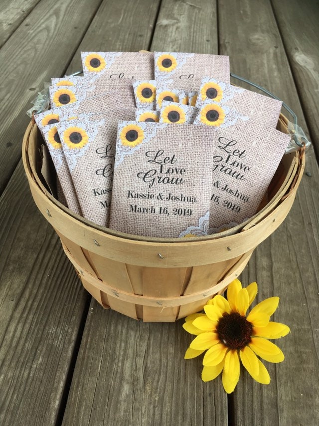 Personalized Seed Packet Wedding Favors With Sunflower Burlap & Lace