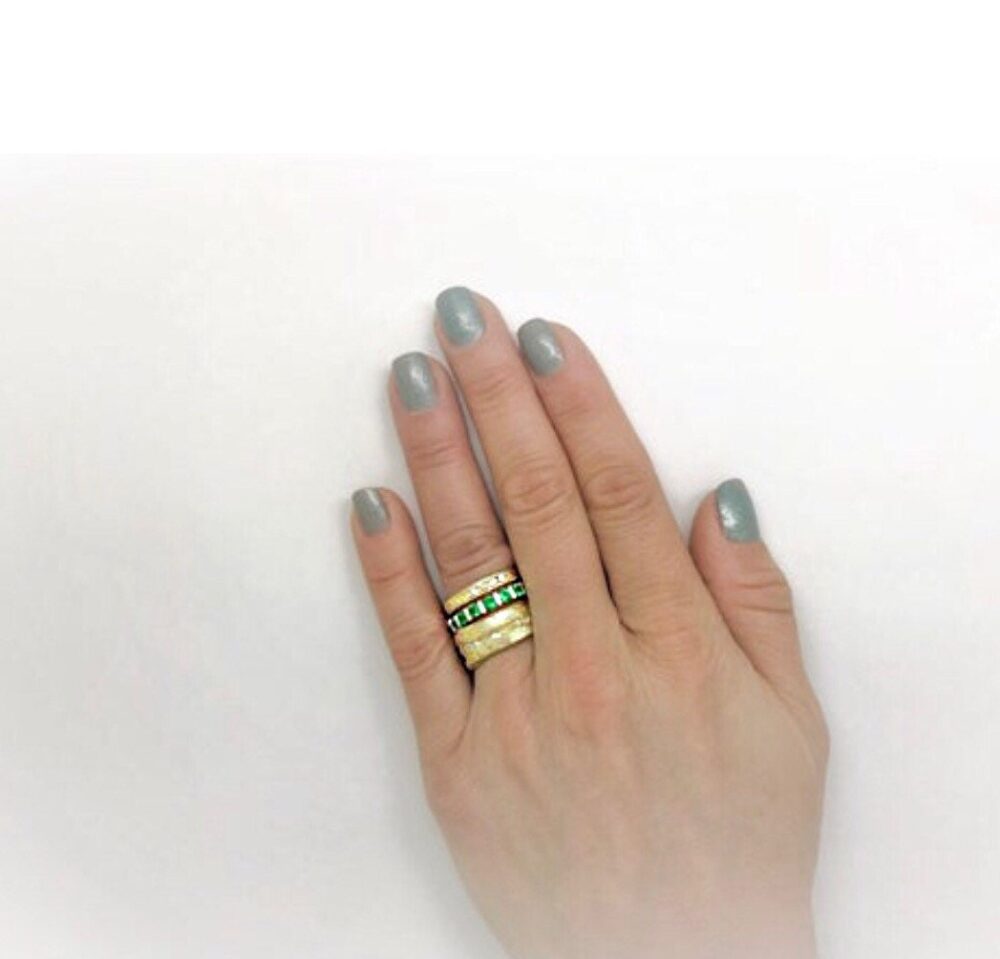 Eternity Ring, 14 Karat White Gold Wedding Band, With Green Tsavorite, Tsavorite Band, Stackable Rings