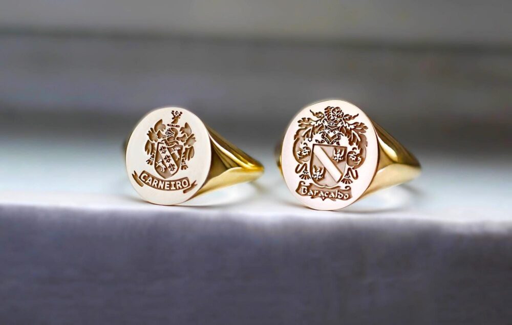 Engraved Gold Signet Ring, Family Rings, Coat Of Arms Crest Mens Ring