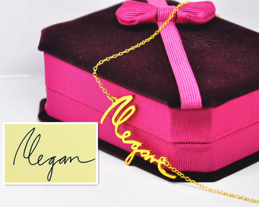 Signature Necklace Gold, Vermeil Personalized Handwriting Pendent, Memory Nameplate Necklace, Custom Name Jewelry, Keepsake Christmas Gift