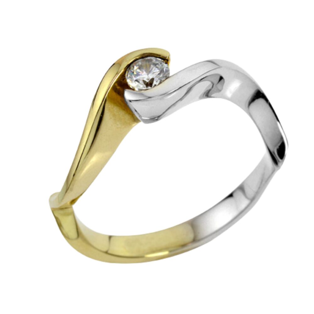 Vintage Engagement Ring, Unique Ring. Two Gold Colors Solitaire