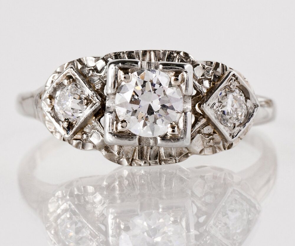 Vintage Engagement Ring - 1940's 18K White Gold Diamond