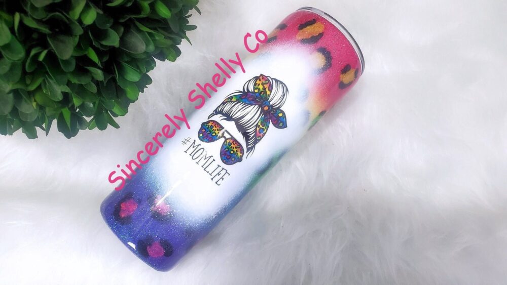 Mom Bun Leopard Tumbler | Rainbow Glitter Custom Personalized Gift For Life