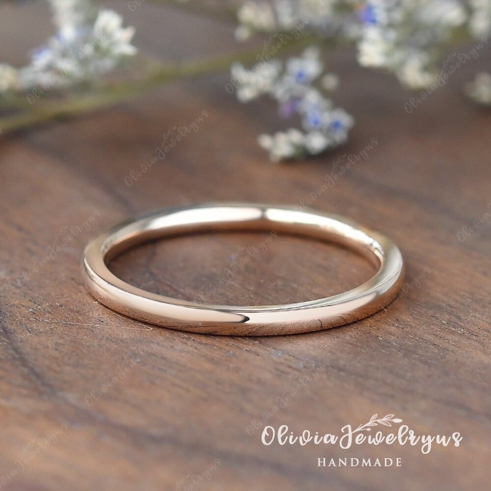 Wedding Plain Band Woman Minimalist Eternity Rose Gold Bridal Simple Stacking Matching Classical Anniversary Gift