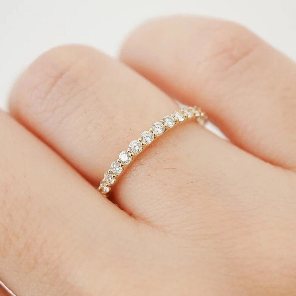 0.55 Tc Round Cut Moissanite Wedding Band, 14K Solid Yellow Gold Band, 3/4 Eternity Matching Band, Stacking Band, Wedding Jewelry/Gift, in Trends