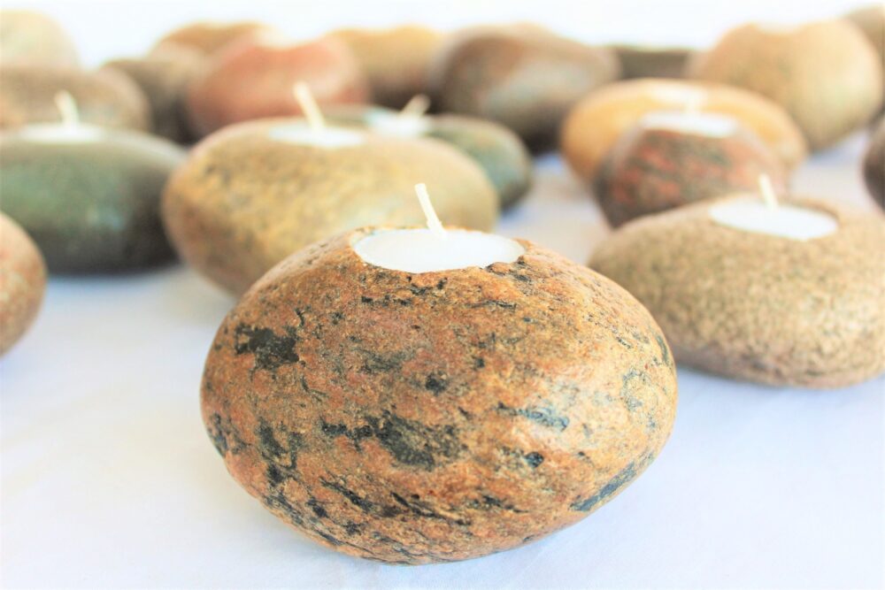 Rock Candle Tea Light, Stone Candle, Available As Sets Or Single Stones