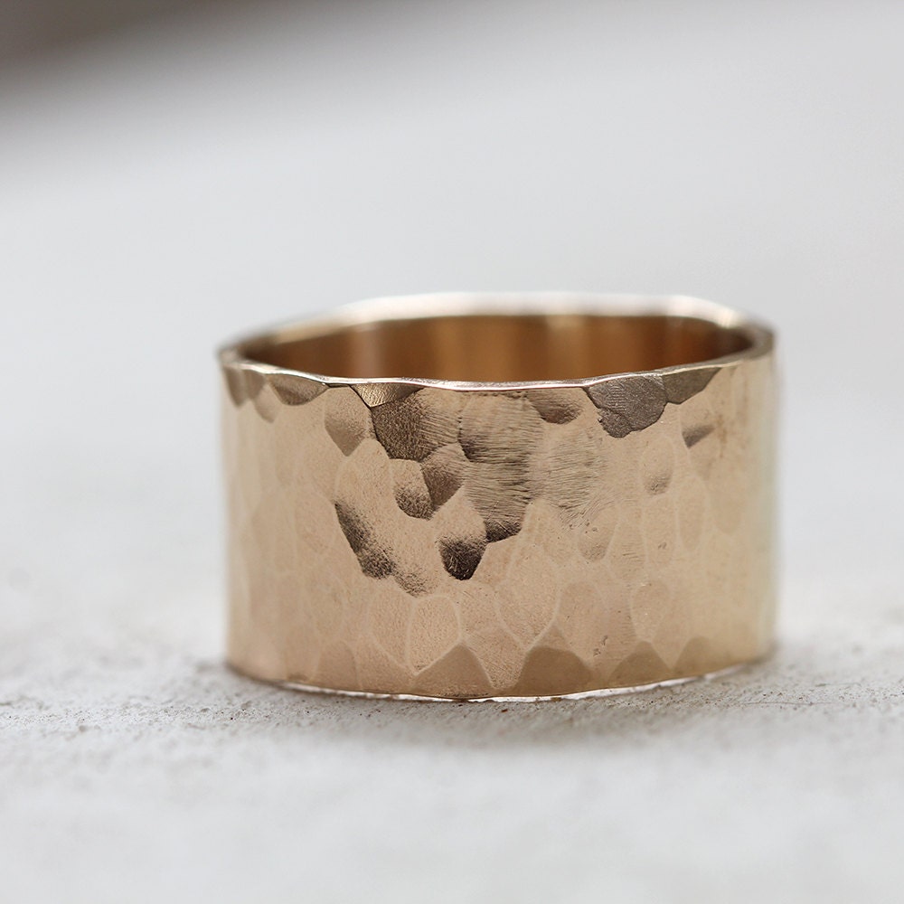 Extra Wide Gold Hammered Band