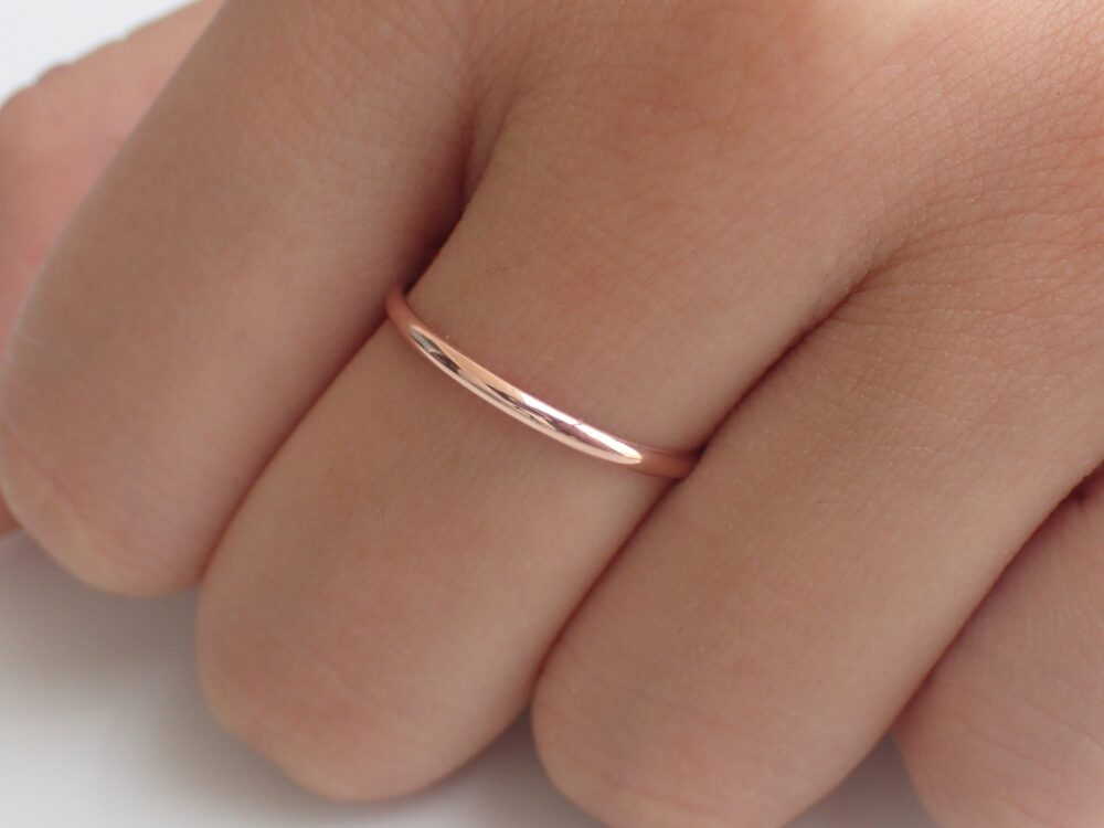 1.8mm Simple Thin Plain Wedding Band, 14K Solid Gold Smooth Dainty Stackable Band