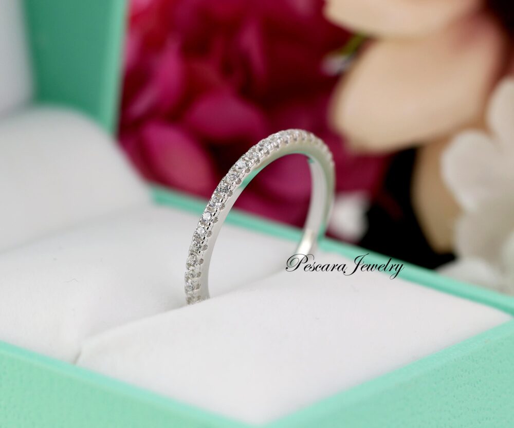 Wedding Band Half Eternity, Stacking Silver Half Simple Band, Stone 1.3mm | H0143R