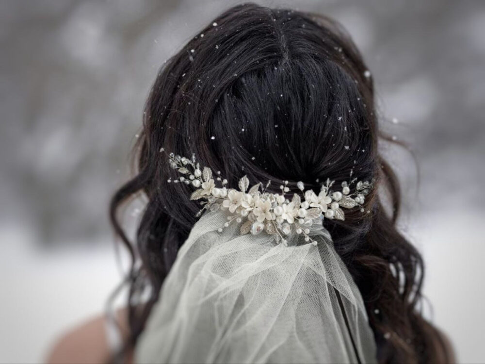 Floral Hair Comb Wedding Flower Bridal Piece Pearl Boho Flower Veil Headpiece
